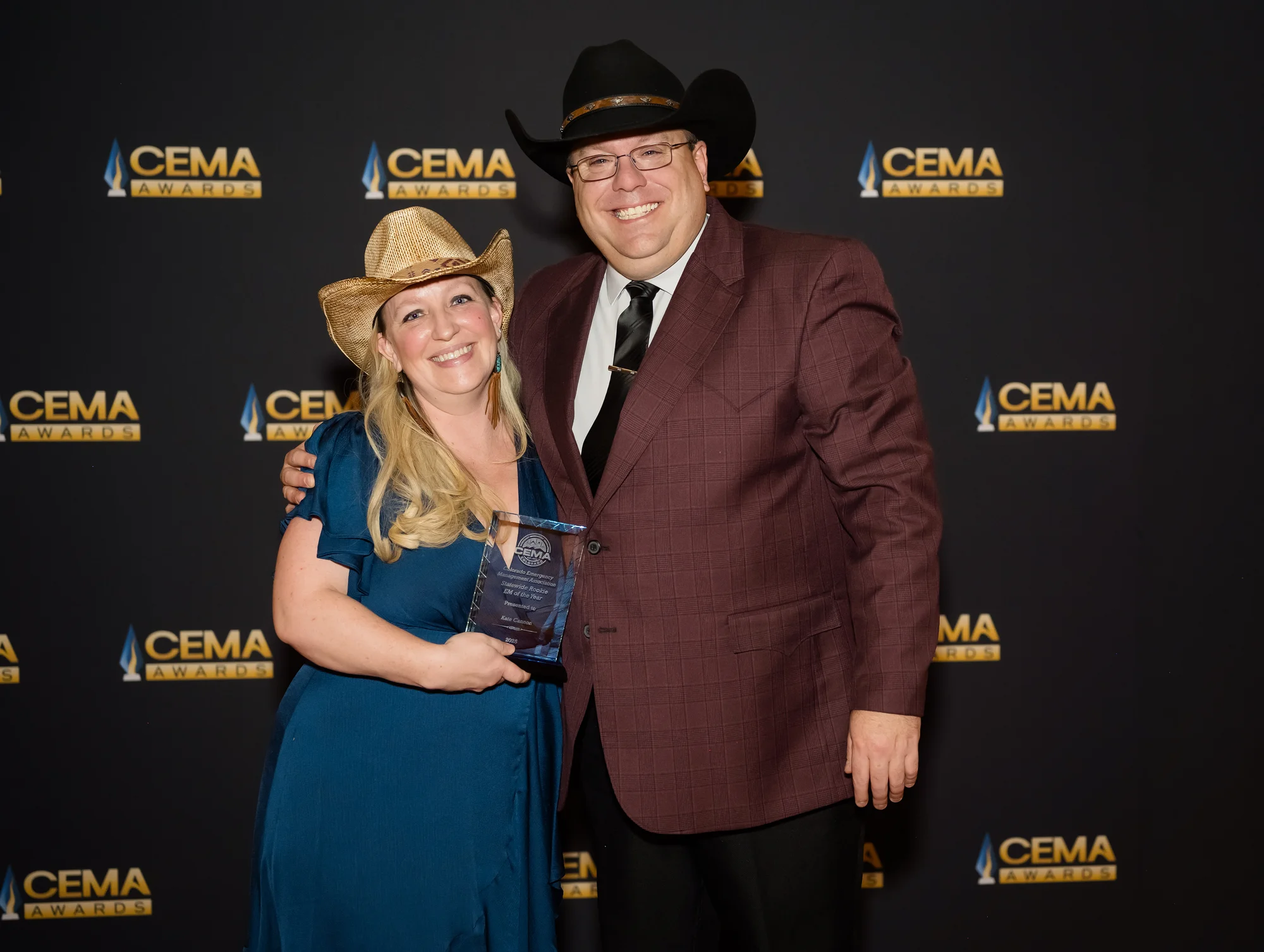 Kate Cannon receiving the 2025 Statewide Rookie Emergency Manager of the Year award alongside Emergency Management Manager Nate Whittington