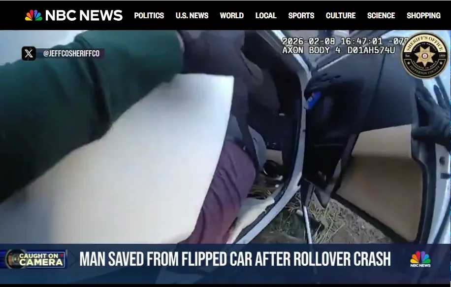 Screenshot of NBC Nightly News coverage of the Highway 285 rollover rescue