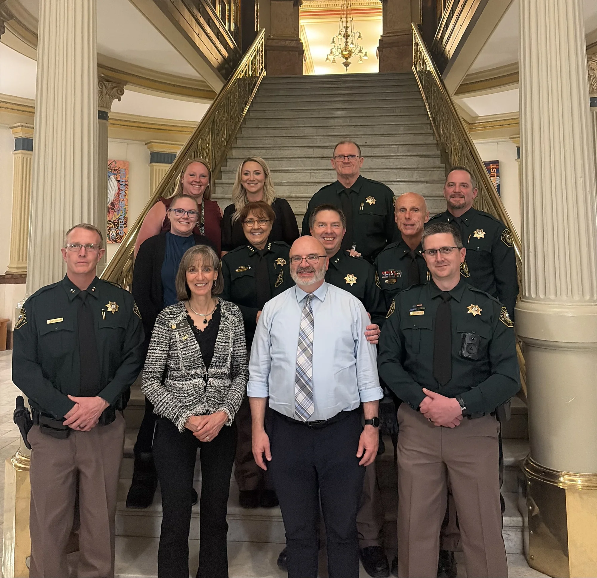 Sheriff Marinelli with Evergreen students, families, Rep. Tammy Story, and Sen. Lisa Cutter at the Colorado State Capitol